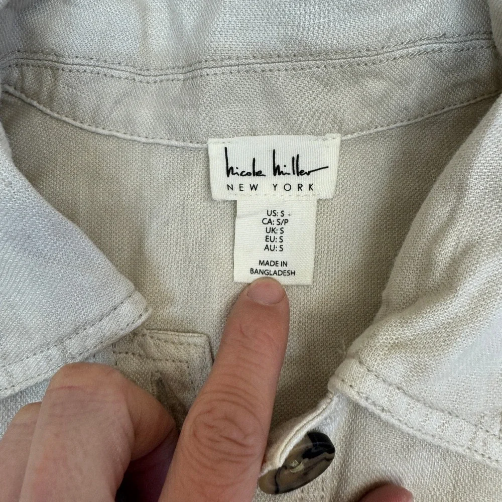 Nicole Miller Jacket Womens Small Beige Linen‎ Blend Coastal Grandma Boho